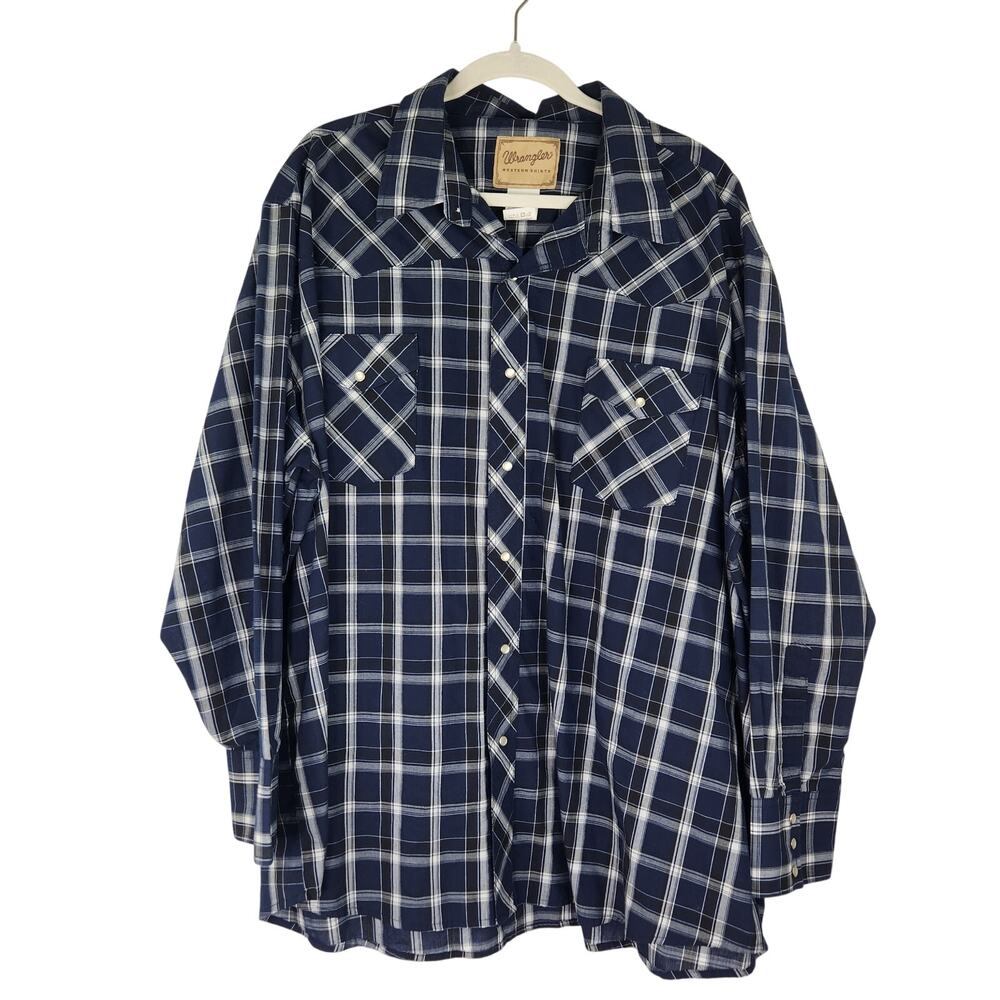 Wrangler Western Wear Blue Plaid Snap Down Men's Shirt Size 3XL
